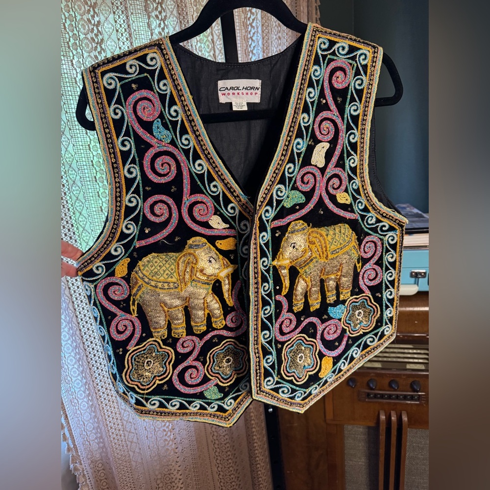 VTG Carol Horn Embroidered Vest - Picture 1 of 7